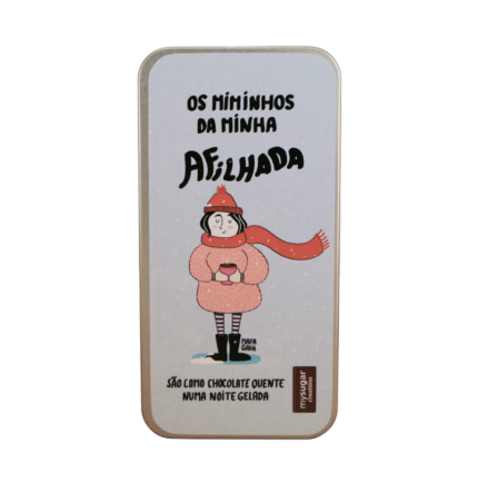 Lata c/ chocolate "Os miminhos da minha Afilhada (...)"